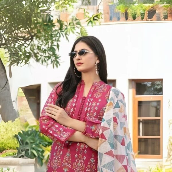 women wear Tawakkal Lawn 3 Piece Suit | Colour- Red Purple