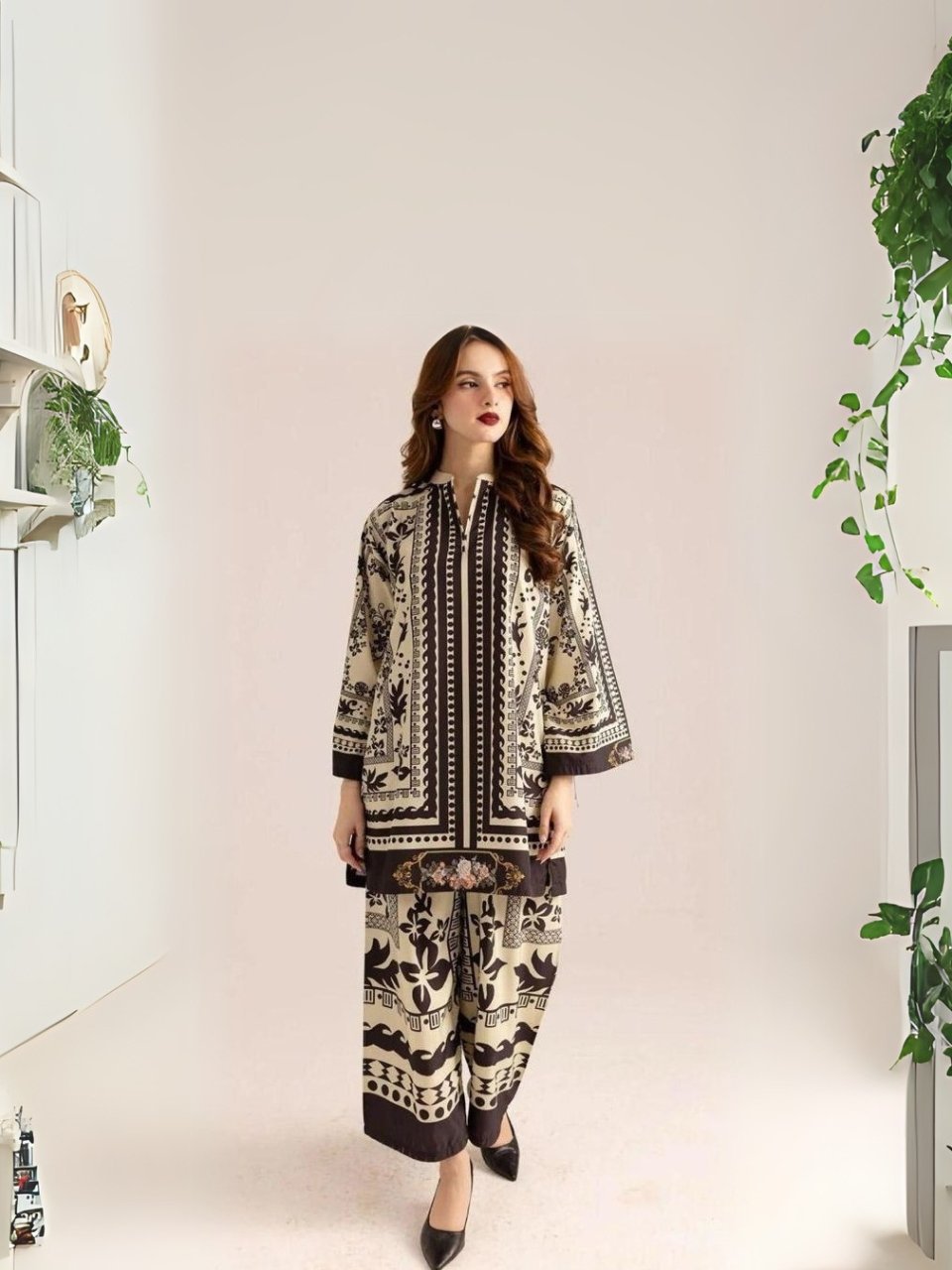 women wear Bint e Naz Lawn 2 Piece Suit | Colour- Smoke White women wear Bint e Naz Lawn 2 Piece Suit | Colour- Smoke White