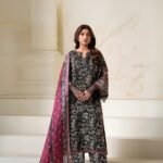 women wear Nishat Lawn 3 Piece Suit | Colour-Charcoal