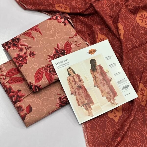 Khaadi Lawn Unstitched 3 Piece Suit | Colour- Brownish Pink