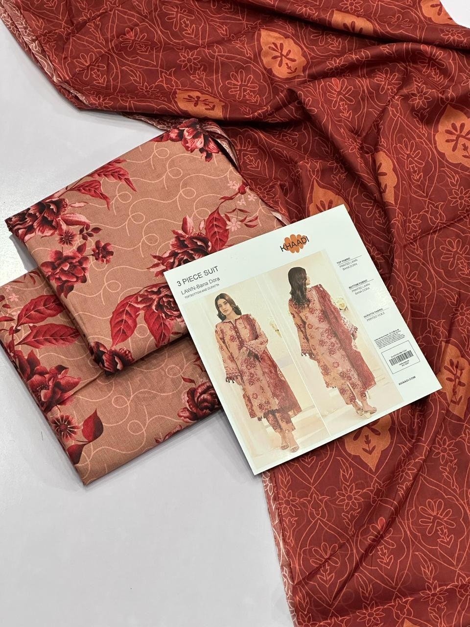 Khaadi Lawn Unstitched 3 Piece Suit | Colour- Brownish Pink Khaadi Lawn Unstitched 3 Piece Suit | Colour- Brownish Pink