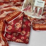 women wear Tawakkal Lawn 3 Piece Suit | Colour-Red