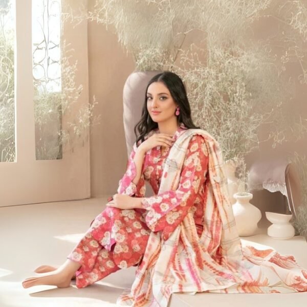women wear Tawakkal Lawn 3 Piece Suit | Colour-Red