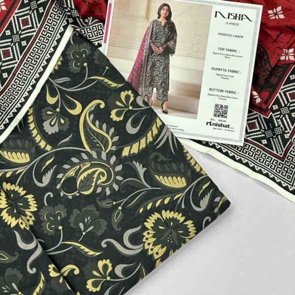 Nishat Lawn Unstitched 3 Piece Suit | Colour-Charcoal