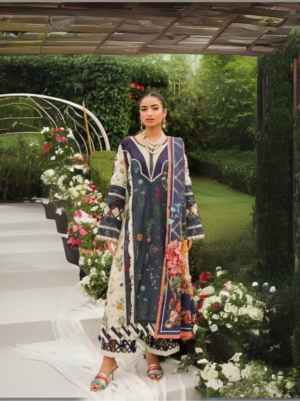 women wear Asifa and Nabeel Lawn 3 Piece Suit | Colour-Blue Jay Suit