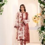 women wear Khaadi Lawn 3 Piece Suit | Colour- Brownish Pink