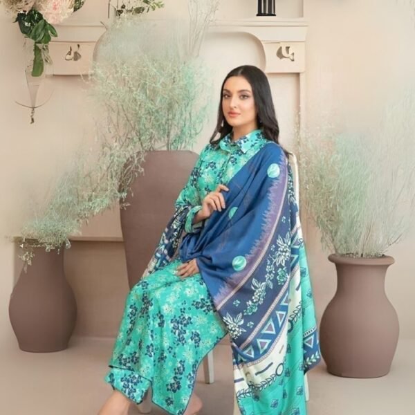 women wear Tawakkal Lawn 3 Piece Suit | Colour-Greeny Blue
