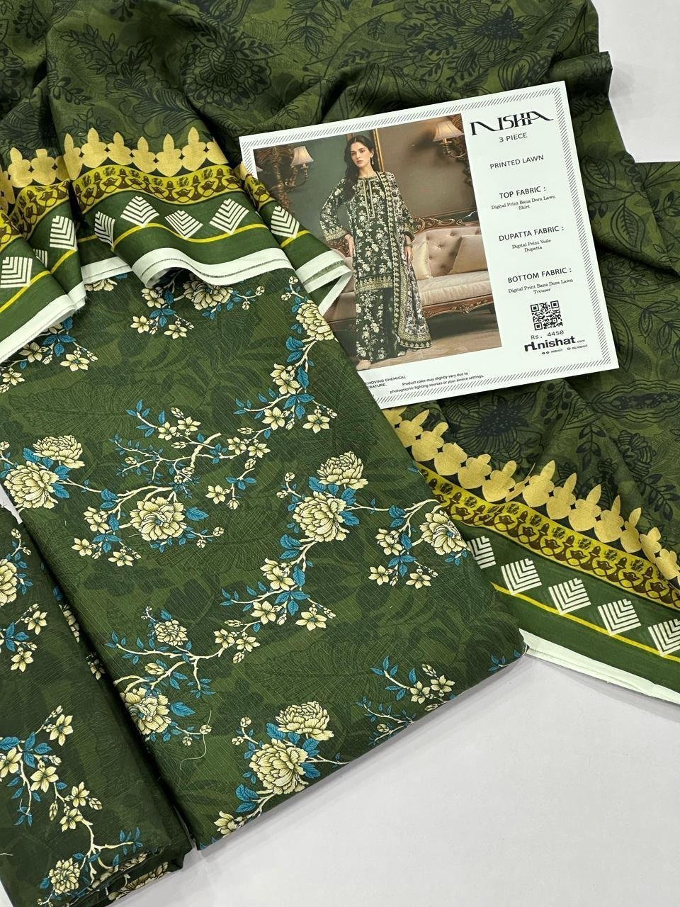 Nishat Lawn Unstitched 3 Piece Suit | Colour- Green Nishat Lawn Unstitched 3 Piece Suit | Colour- Green