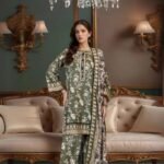 women wear Nishat Lawn 3 Piece Suit | Colour- Green