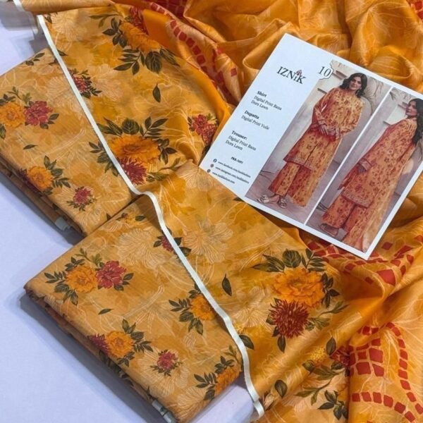 Iznik Lawn Unstitched 3 Piece Suit | Colour-Orange