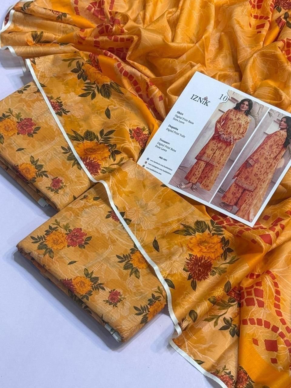 Iznik Lawn Unstitched 3 Piece Suit | Colour-Orange