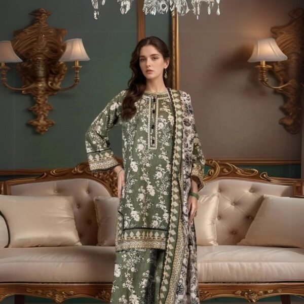 women wear Nishat Lawn 3 Piece Suit | Colour- Green