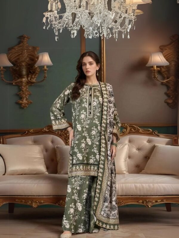 women wear Nishat Lawn 3 Piece Suit | Colour- Green