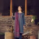 Women wear Zeen Lawn 3 Piece Suit | Colour-Mid Blue