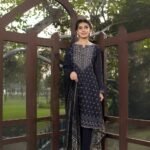 Women wear Zeen Lawn 3 Piece Suit | Colour-Bight Grey