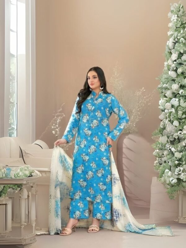 women wear Tawakkal Lawn 3 Piece Suit | Colour- Eastern Blue