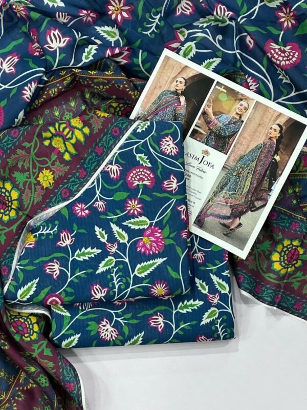 Asim Jofa Lawn Fabric Unstitched 3 Piece Suit | Colour-Nile Blue