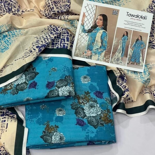 Tawakkal Lawn Unstitched 3 Piece Suit | Colour- Eastern Blue