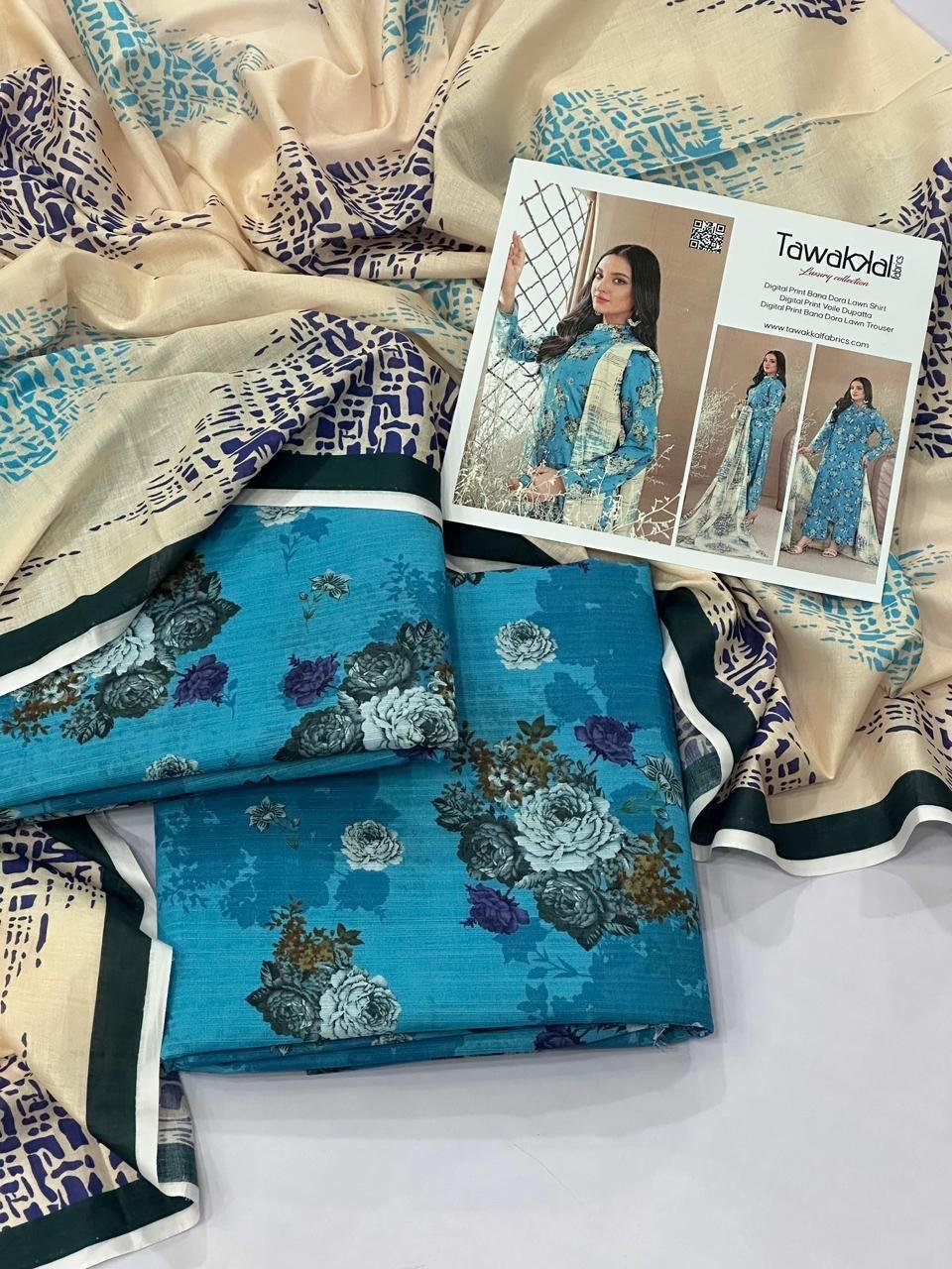 Tawakkal Lawn Unstitched 3 Piece Suit | Colour- Eastern Blue