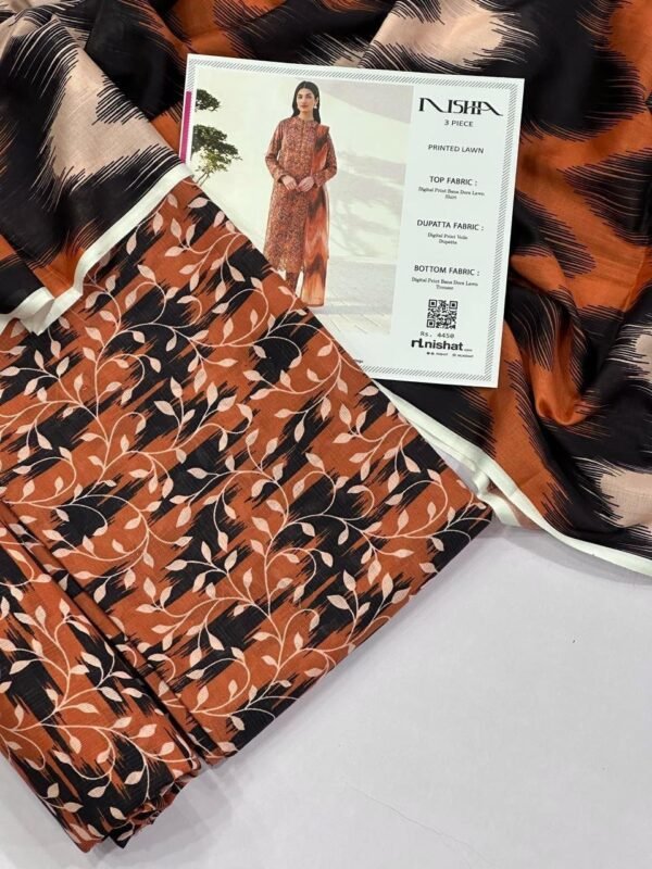 Nishat Lawn Unstitched 3 Piece Suit | Colour- Brown Rust