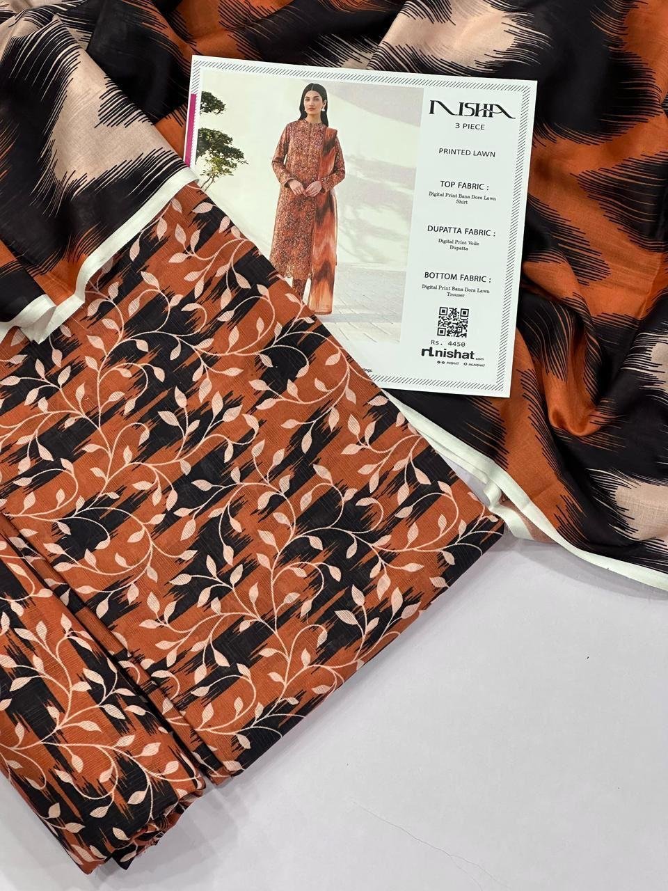 Nishat Lawn Unstitched 3 Piece Suit | Colour- Brown Rust Nishat Lawn Unstitched 3 Piece Suit | Colour- Brown Rust