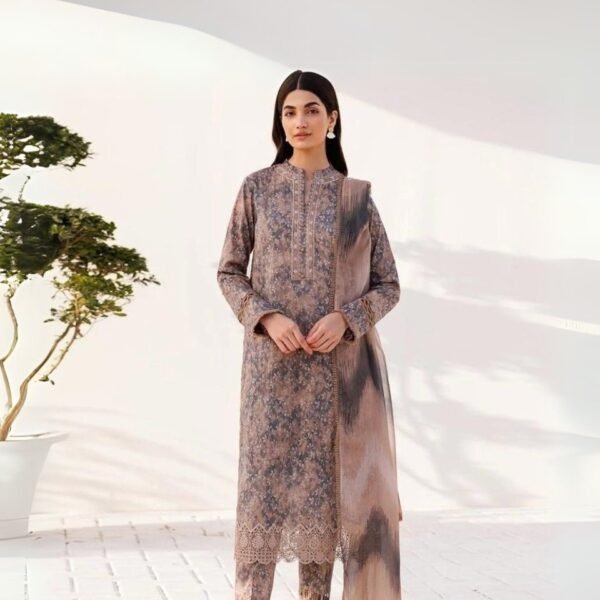 women wear Nishat Lawn 3 Piece Suit | Colour- Brown Rust