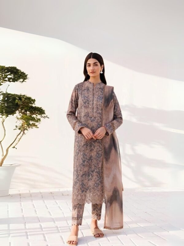 women wear Nishat Lawn 3 Piece Suit | Colour- Brown Rust