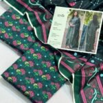 Iznik Lawn Unstitched 3 Piece Suit | Colour-Dark Green Blue