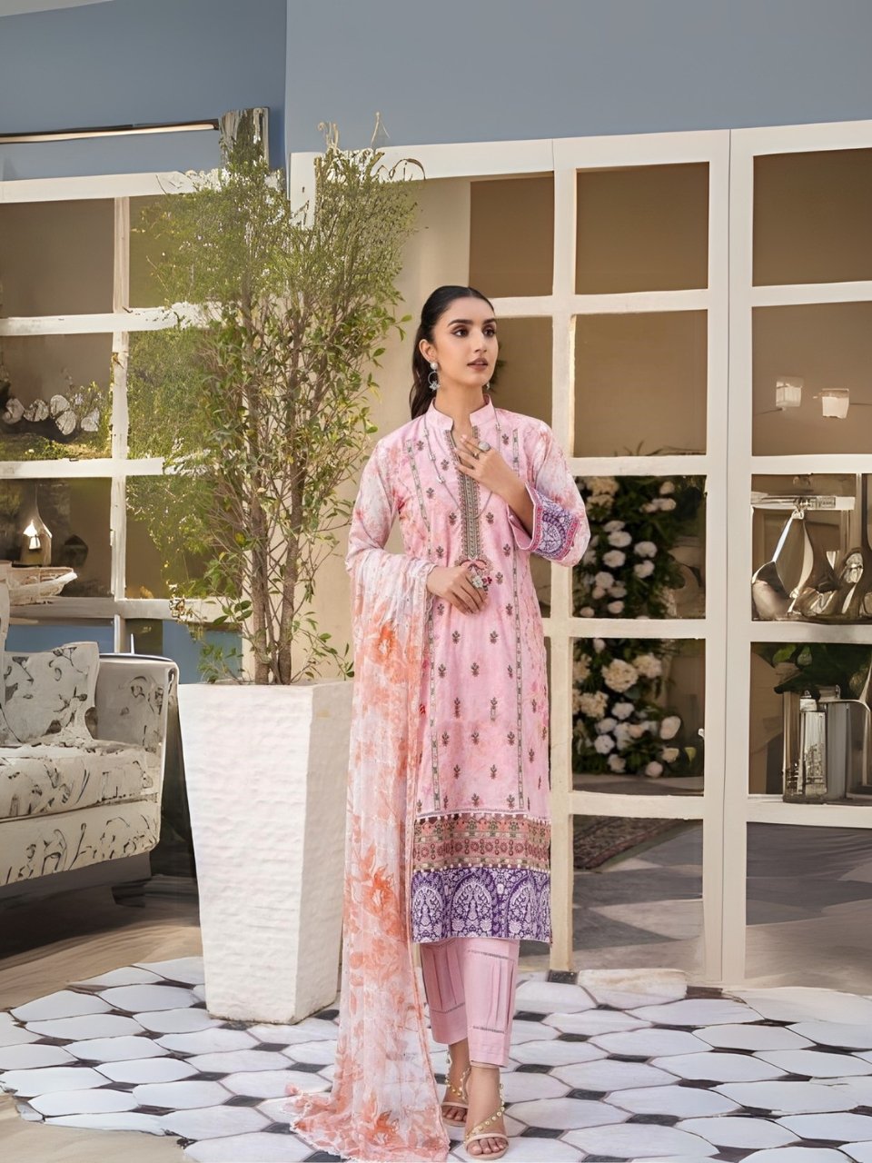 Women wear Zeen Lawn 3 Piece Suit | Colour-Pink Women wear Zeen Lawn 3 Piece Suit | Colour-Pink