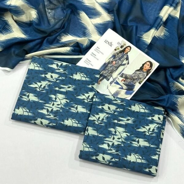 Iznik Lawn Unstitched 3 Piece Suit | Colour-Dark Grey Blue
