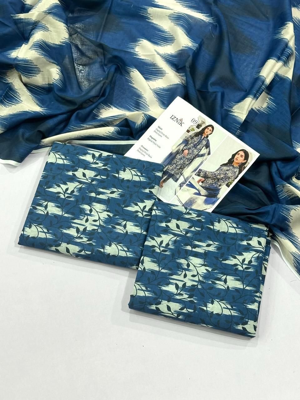 Iznik Lawn Unstitched 3 Piece Suit | Colour-Dark Grey Blue