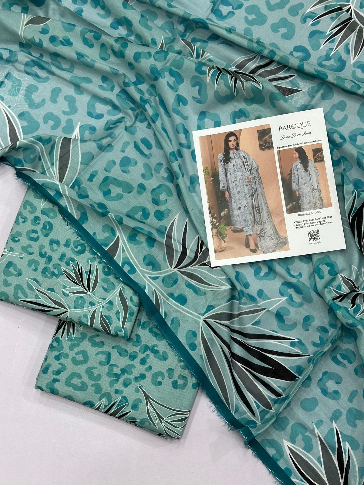 Baroque Print Lawn Unstitched 3 Piece Suit | Colour-Summer Green Baroque Print Lawn Unstitched 3 Piece Suit | Colour-Summer Green