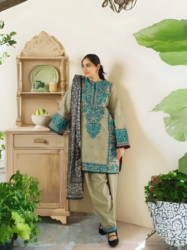 women wear Maria B Lawn 3 Piece Suit | Colour-Green Smoke