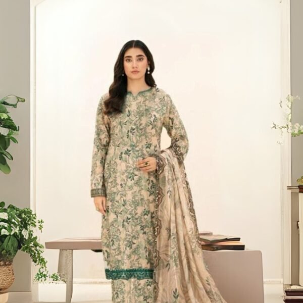 women wear Khaadi Lawn 3 Piece Suit | Colour- Khaki