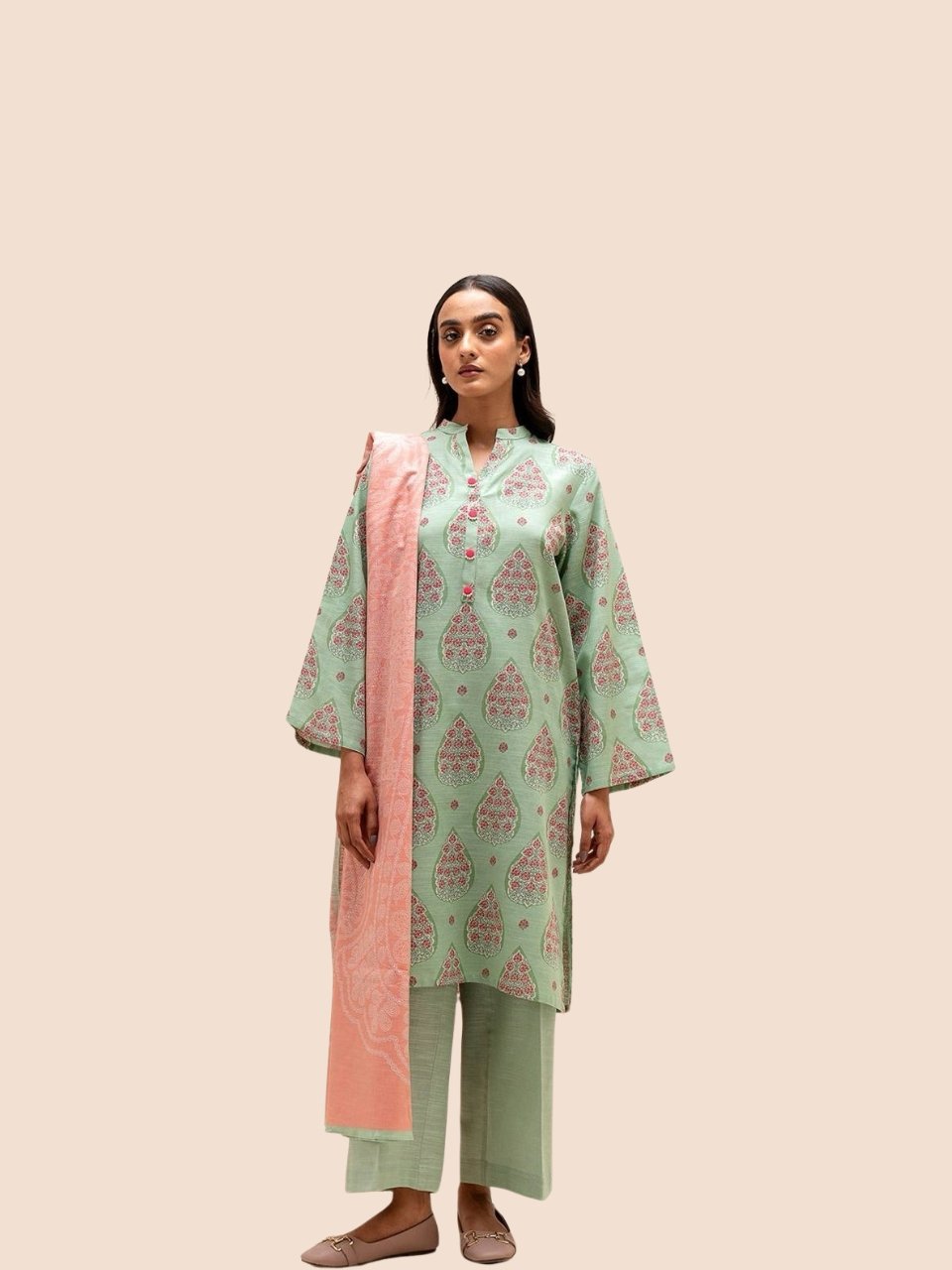 Women wear Beechtree Lawn 3 Piece Suit | Colour-Green
