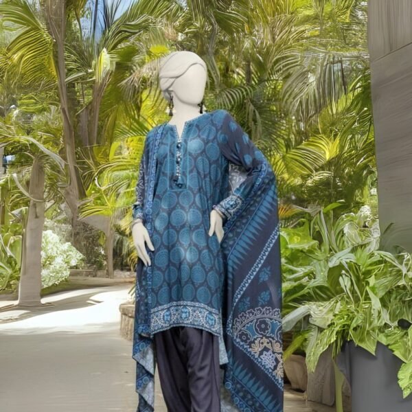 Women wear J. Lawn 3 Piece Suit | Colour-Blue Charcoal
