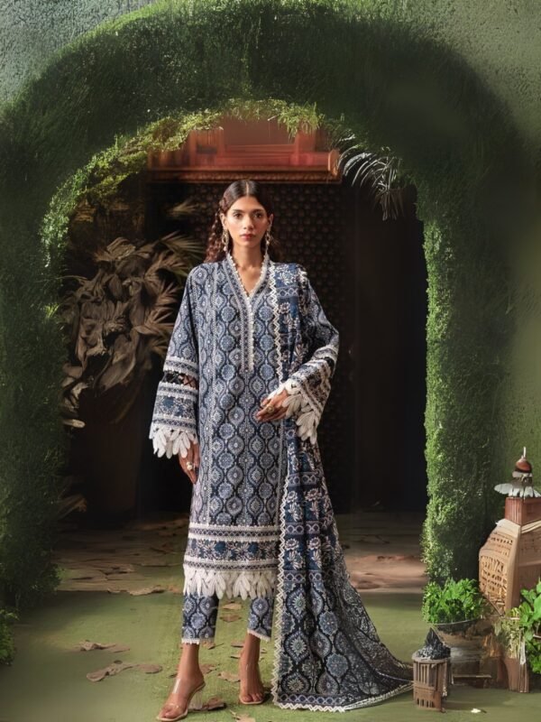 Women wear Iznik Lawn 3 Piece Suit | Colour-Davy Blue