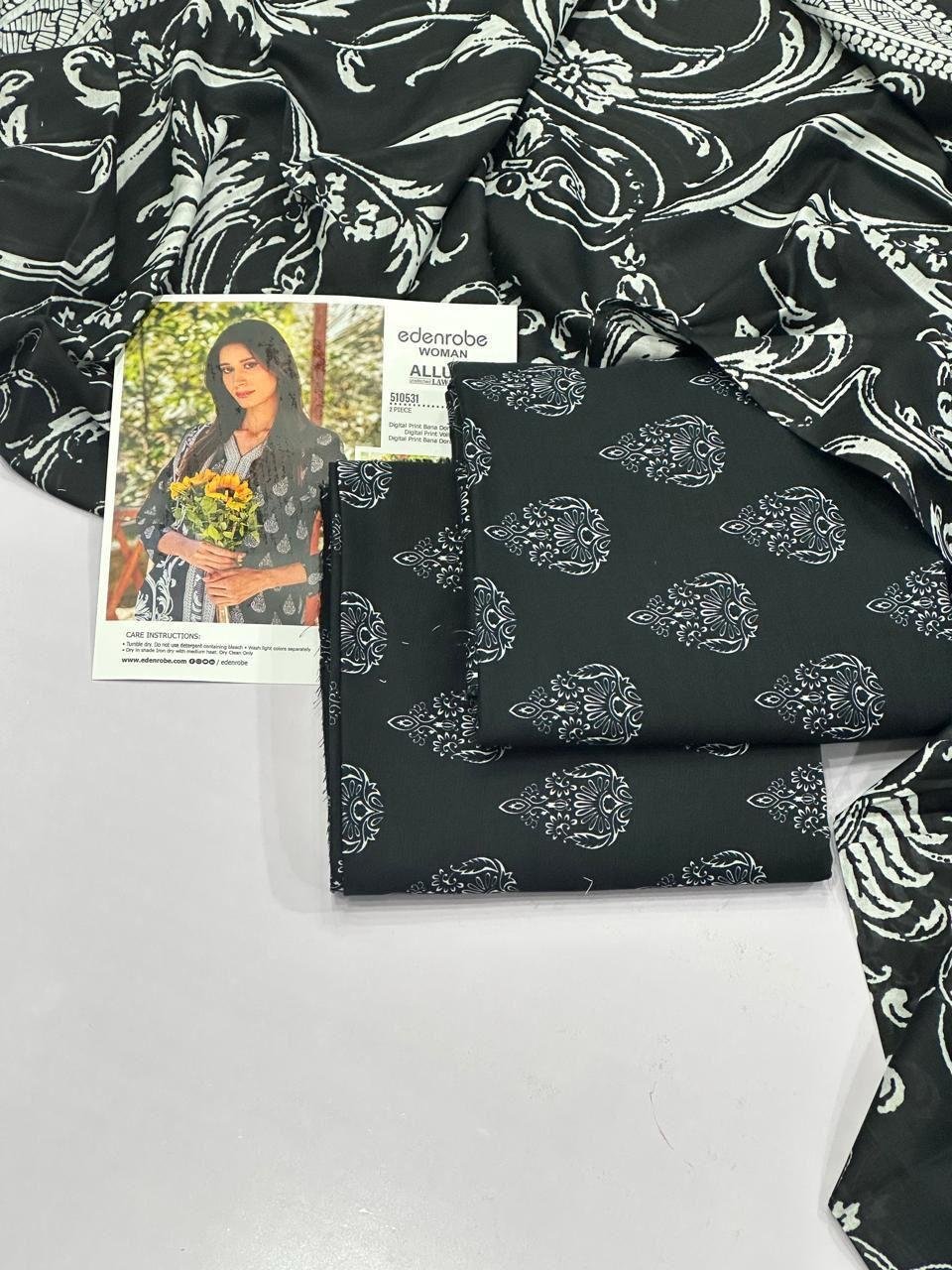 Edenrobe Women Allure Lawn Unstitched 3 Piece Suit | Colour-Black Edenrobe Women Allure Lawn Unstitched 3 Piece Suit | Colour-Black