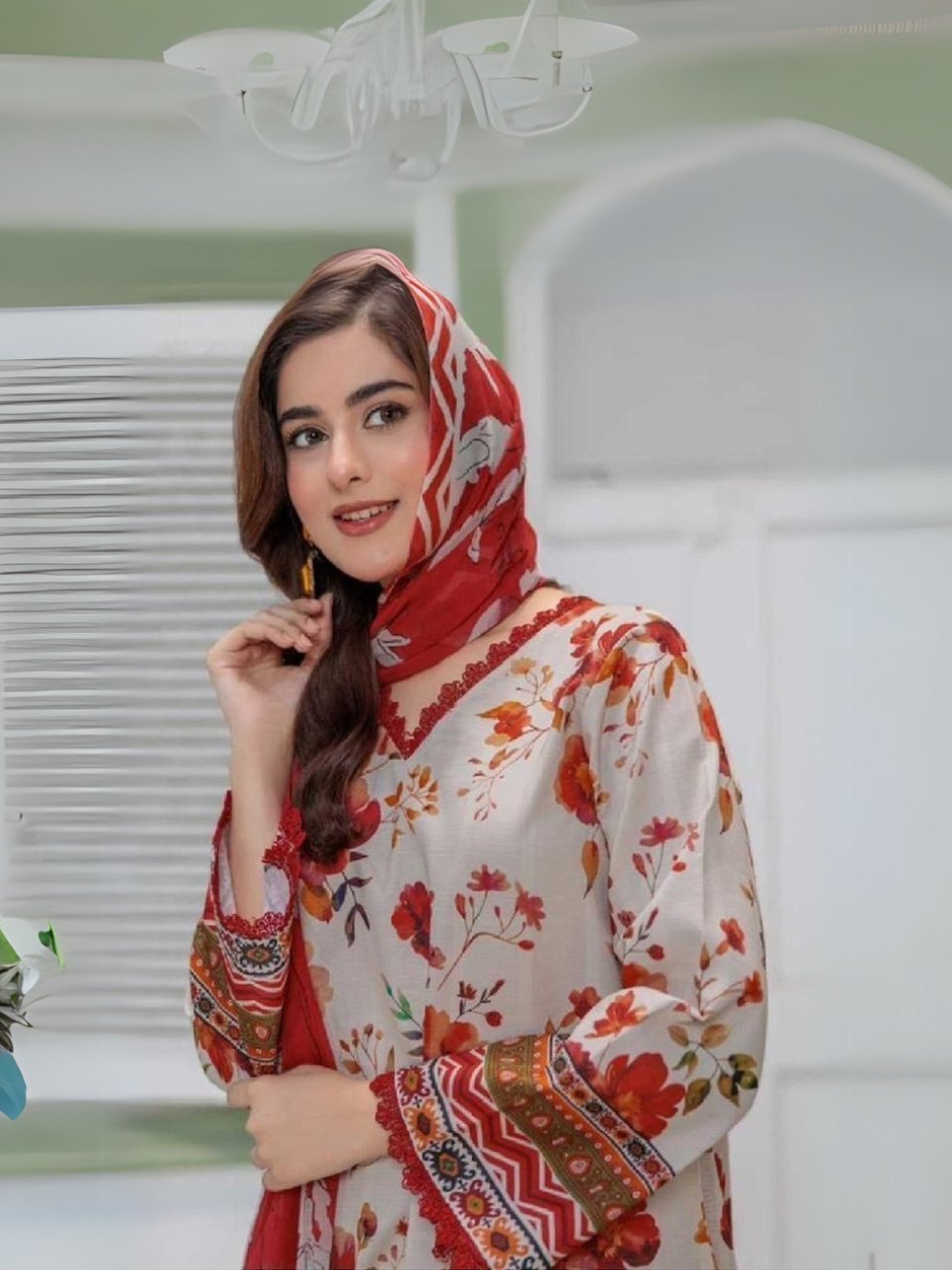 women wear Nishat Lawn 3 Piece Suit | Colour- Vanilla