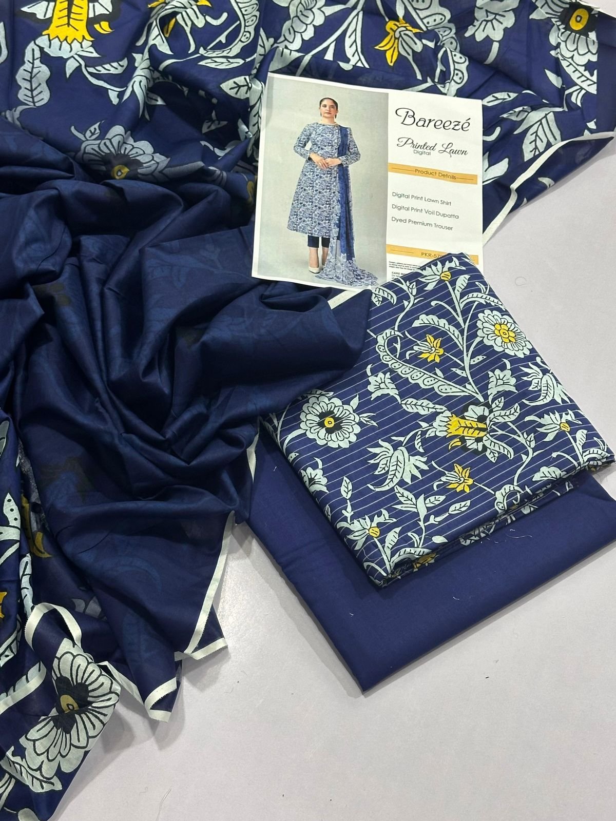 Bareeze Lawn Unstitched 3 Piece Suit | Colour-Nile Blue Suit