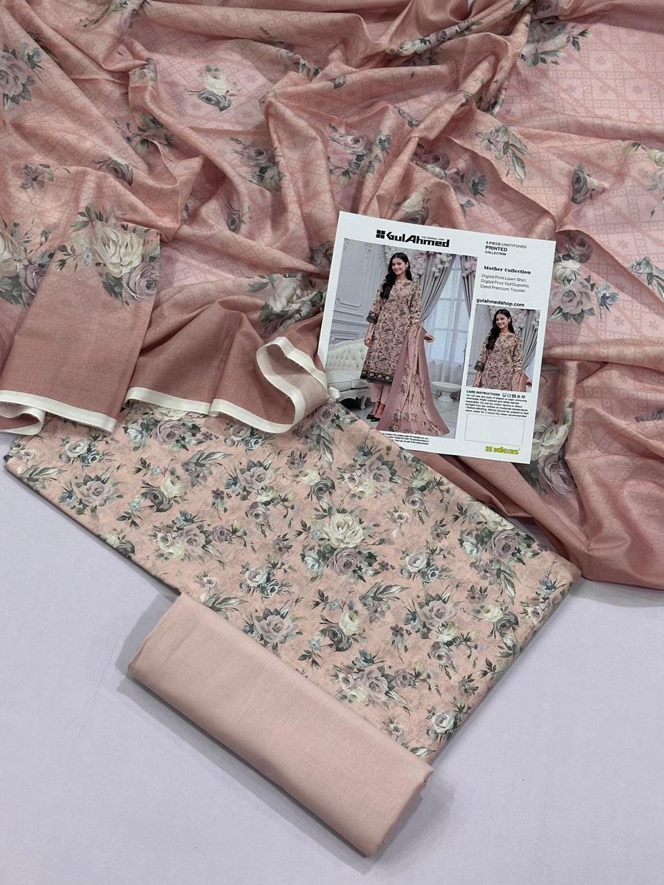 Gul Ahmed Lawn Unstitched 3 Piece Suit | Colour-Pinkish Grey