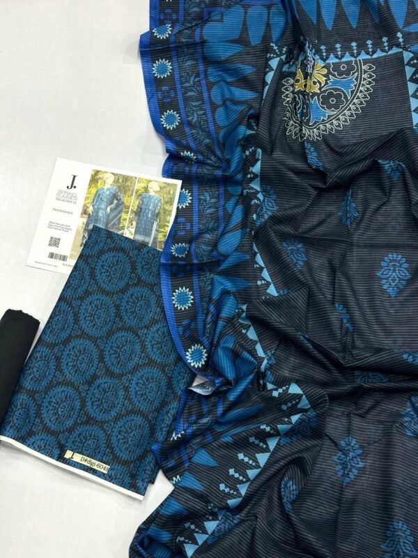 J. Lawn Unstitched 3 Piece Suit | Colour-Blue Charcoal