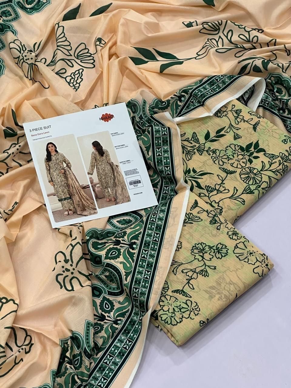Khaadi Lawn Unstitched 3 Piece Suit | Colour- Khaki