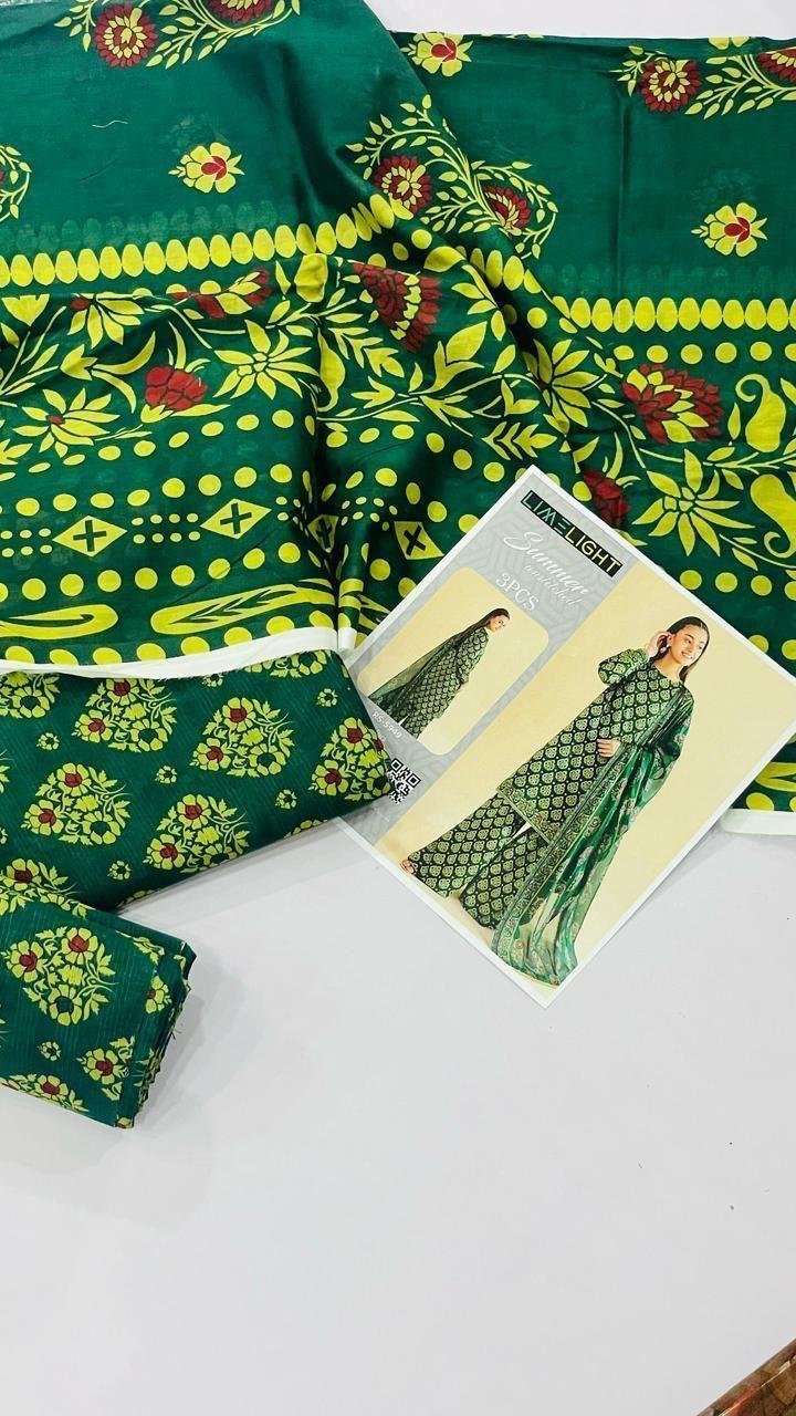 Limelight Summer Unstitched Lawn 3 Piece Suit | Colour-Dark Blue Green