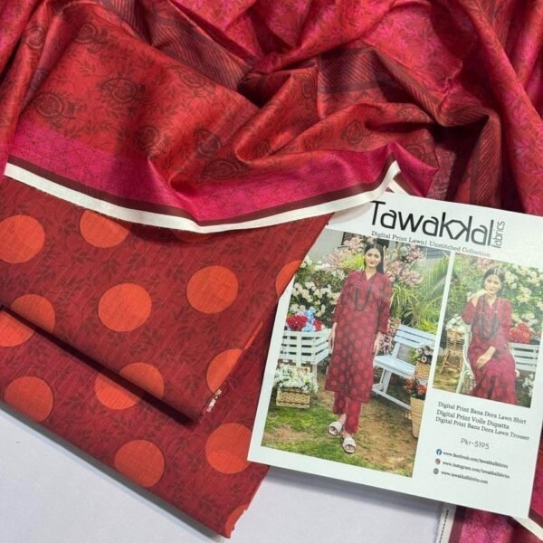 Tawakkal Lawn Unstitched 3 Piece Suit | Colour- Red Brown