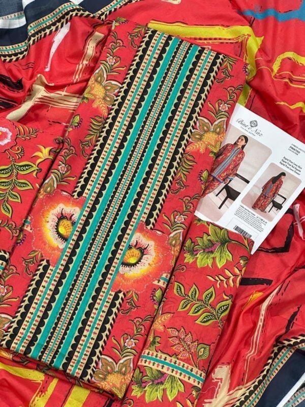 Bint e Naz Lawn Unstitched 2 Piece Suit | Colour-Brick Red