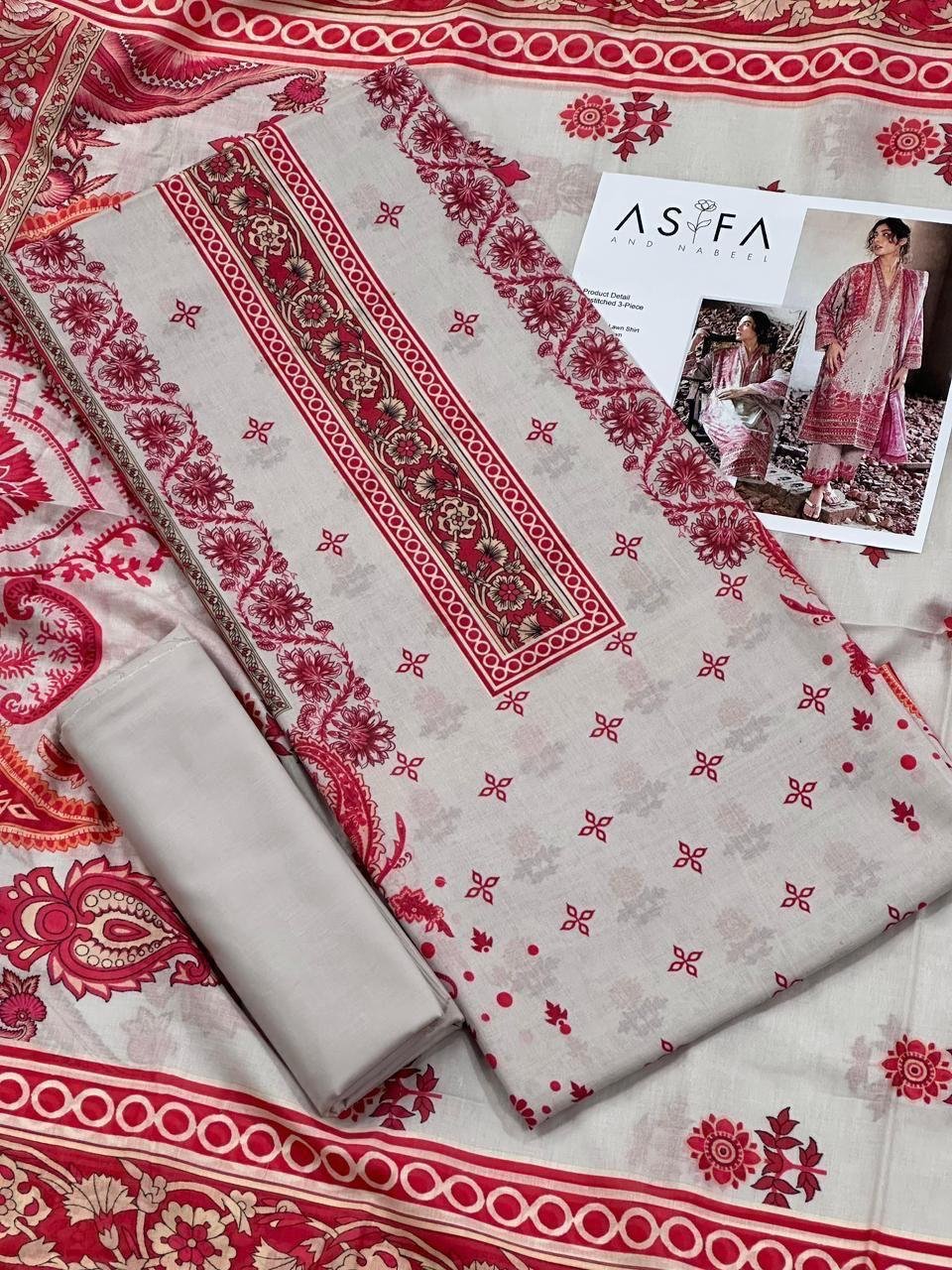 Asifa and Nabeel Lawn Unstitched 3 Piece Suit | Colour- Silver Suit Asifa and Nabeel Lawn Unstitched 3 Piece Suit | Colour- Silver Suit
