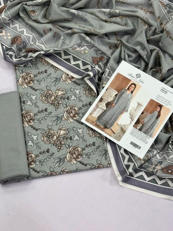 Bint e Naz Lawn Unstitched 3 Piece Suit | Colour-Grey Suit