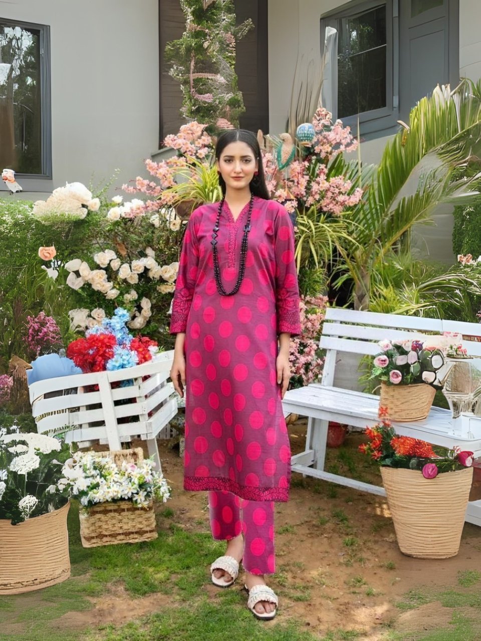 women wear Tawakkal Lawn 3 Piece Suit | Colour- Red Brown