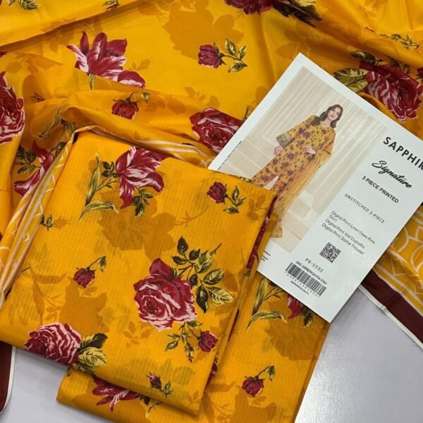 Sapphire Signature Unstitched 3 Piece Digital Print Lawn | Colour-Yellow